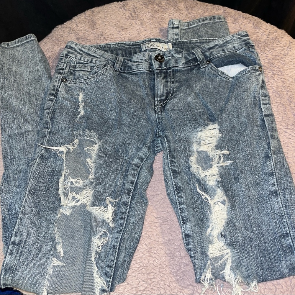 Fashion Nova Distressed Gray Boyfriend Jeans
